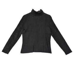 Vtg 90s Y2K Talbots Women's L Soft Ribbed Knit Black Turtleneck Sweater Preppy